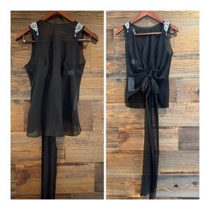 Colette Dinnigan Hand EmbellishedSILK Blouse with Tie Back and Sleeveless Design